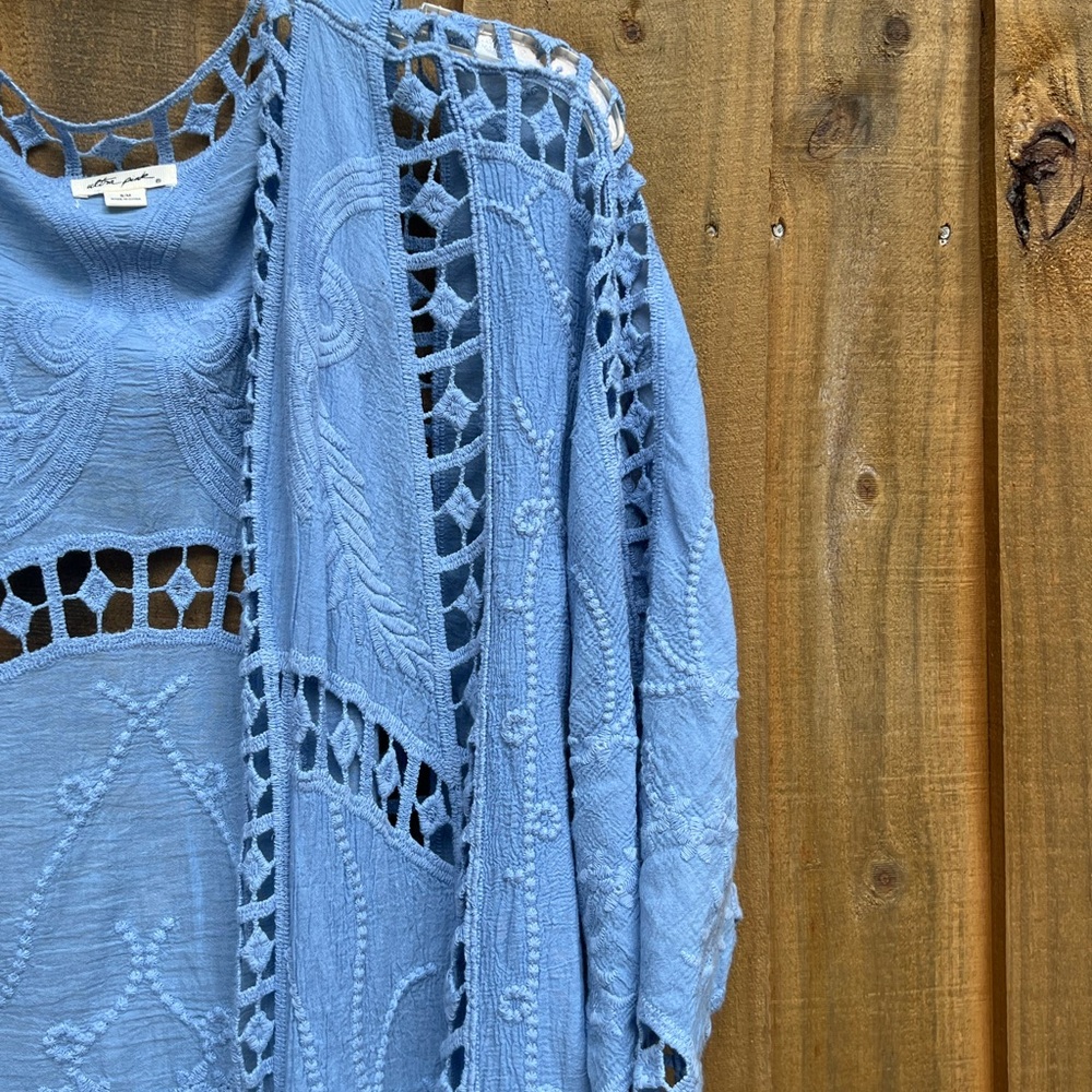 Ultra Pink Blue Crochet Kimono with Floral Embroidery Women’s Blue - Picture 3 of 8